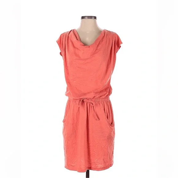 white christmas dresses Womens Washed Double Guaze Raw Edge V-Neck Casual Dress with Pockets- Multiple Colors, Coral / L